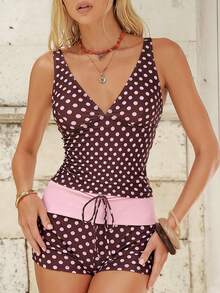 Swim Mod 复古波点女士分体式泳衣，修身显瘦，适合水疗和度假