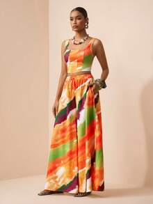 Zivah 2026春夏新款音乐节扎染露脐修身背心和阔腿裤 - 彩色 - 查看 7