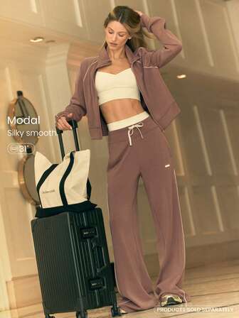 GLOWMODE SoftSerene Modal Silky-Smooth Comfy Drawstring Waist Relaxed Fit Contrast Color Leg-Lengthening Sweatpants With Side Pockets Daily Casual Wear Fall Winter