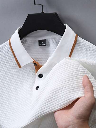 Manfinity Homme Men's Contrast Color Short Sleeve Casual Commuter Polo Shirt