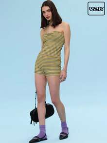 COUREZ Quần short siêu ngắn kẻ sọc, quần short mùa hè cho nữ, quần short mùa xuân hè, phong cách Y2K, phong cách vintage thường ngày. - Nhiều màu - Xem 1