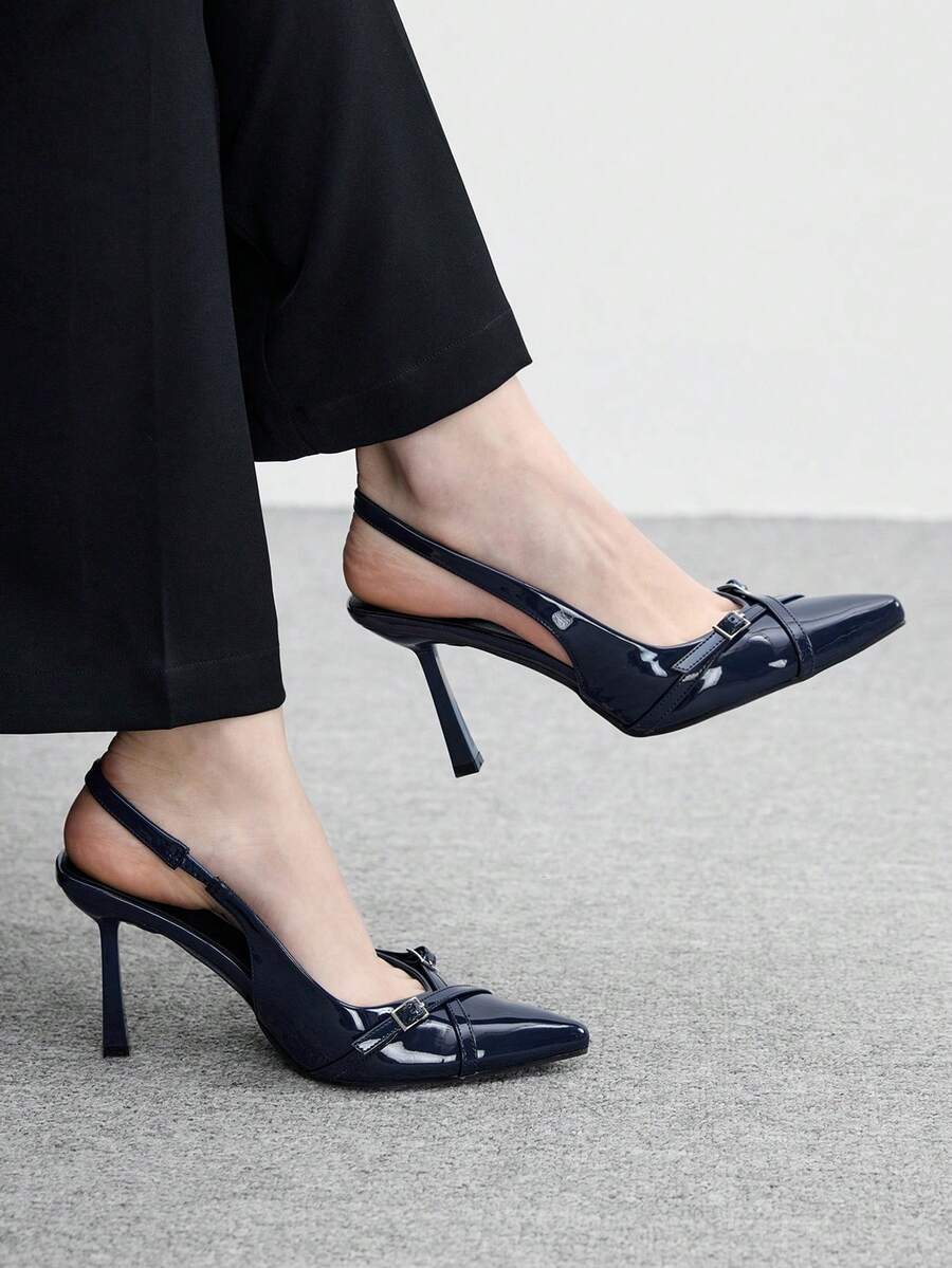 CUCCOO BIZCHIC 女士鞋后跟提拉带蓝色交叉绑带装饰通勤多功能高跟鞋 - 藍色 - 查看 1