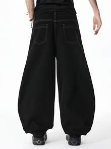 ROMWE MEN 男士印花弯刀黑色牛仔裤 - 黑色 - 查看 3