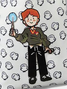 HARRY POTTER X SHEIN 一款时尚卡通可爱刺绣帆布包 - 白色B - 查看 4