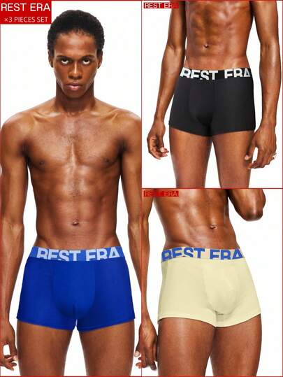 3条装男士时尚字母腰带平角内裤，多色