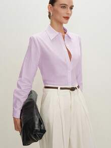 BizChic 新款春夏紫色翻领纽扣休闲女衬衫 - 淡紫色 - 查看 4