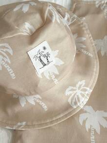 SHEIN 两件套男女宝宝椰树图案连体衣套装，含围兜裤和遮阳帽，春夏服装，宝宝套装，度假装