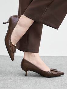 CUCCOO BIZCHIC Women's Pointed Toe Buckle Design Fashionable Elegant High Heels Valentine's Day Spring Shoes - Coffee Brown - View 4