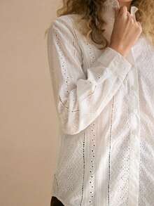 MOTF PREMIUM RUFFLE NECK SCHIFFY BLOUSE,CHIC BLOUSE - White - View 3