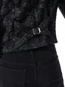 ROMWE MEN Goth 男士哥特玫瑰提花背心 - 黑色 - 查看 3