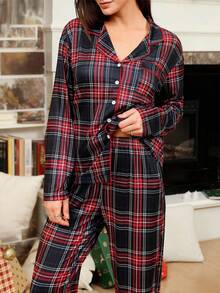 Lazeform Doze Lane Women's Casual Plaid Print Lapel Button-Front Long Sleeve Top & Pannts Pajama Set, Cozy And Elegant Details, Fall Clothes Ladies Nightsuit Lounge Sets, Sleepwear Women Lounge Wear Sets, Women Sleepwear Pajama Sets Winter, Christmas - Multicolor - View 5