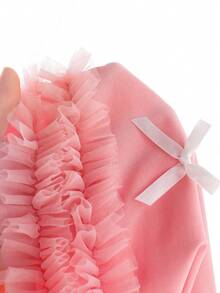 2 Peças Conjunto de Regata com Babado na Barra e Calça Reta em Malha Rosa para Meninas Jovens, Conjunto Elegante, Doce e Casual de Verão para Meninas - Rosa chiclete - Visão 4