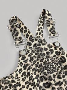 Young Girls'Y2K Fashionable Leopard Print Denim Overall,Comfortable Soft Casual Street Wear,2000s Style Spring Summer Vacation Outfits Denim Shorts - Khaki - View 5