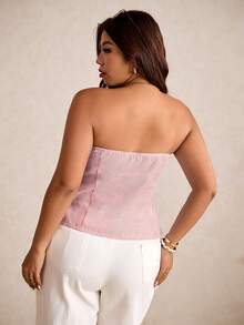 Elaquor Áo croptop kẻ sọc Y2K dành cho nữ cỡ lớn - Đỏ và trắng - Xem 2