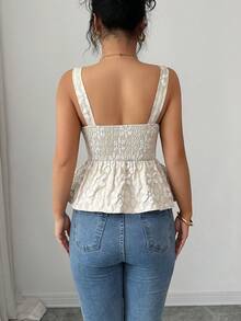 Elenzga 女士夏季时尚清新提花面料褶皱吊带背心，时尚性感夏季度假吊带上衣，适合浪漫约会、狂欢节、复活节、中国新年、情人节等场合。 - 杏色 - 查看 2