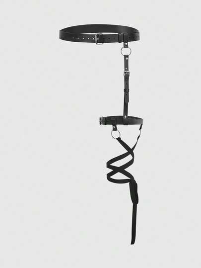 ROMWE Goth 1 adet Siyah Y2K Punk Tarzı Metal Perçin Dekor Seksi Bağcıklı Fiyonklu Bacak Jartiyer Kemer Seti, Sokak, Randevu, Müzik Festivali, Gece Kulübü vb. İçin Uygundur.