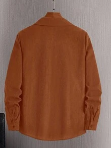 Manfinity Homme 纯色长袖灯芯绒休闲百搭衬衫，棕色纽扣男士衬衫，锈红色男士衬衫，棕色男士衬衫，适合日常休闲、周末旅行、户外活动、探险旅行、轻松的工作环境或半正式场合，也是送给男友/丈夫的礼物，周年纪念礼物，结婚礼物，杏色男士锈红色衬衫，棕色衬衫 - 紅色 - 查看 2