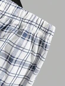 EURMUSE Cotton Men Letter And Plaid Printed Regular Longsleeve Homewear Set - Dark Grey - View 5