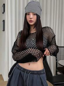 DAZY Women's Hollow Design Casual Lightweight Cover Up Sweater Spring - Black - View 11