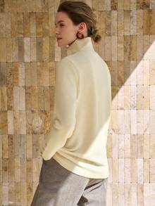 Airaco Elegant Ribbed Turtleneck Top With Gold Buttons,Beige Autumn Winter Understated Luxury For Women,Office Holiday Wear Gift For The Family - Multicolor - View 2