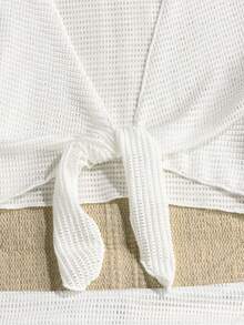 SHEIN 4-Piece Tween Girl White Swimsuit Set With Cover-Up Dress And Bikini, Suitable For Beach Vacation