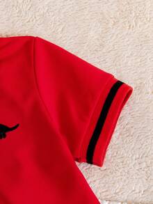 Souflis Souflis 男婴幼儿新生儿春夏休闲日常外出绅士学院风 Polo 衫带领带口袋短裤套装，婴儿套装，婴幼儿服装 - 紅白色 - 查看 5