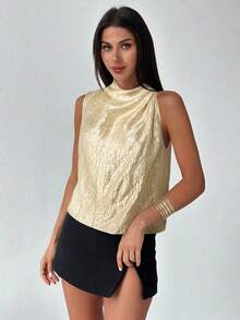 Firerie Women's Elegant Fashion New Commuting Office Daily Vacation Music Festival Asymmetrical Pleated Apricot Blouse, Spring/Summer - Apricot - View 5