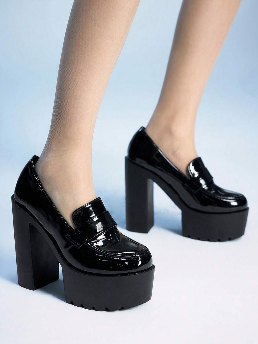 Sugerpunk Giày cao gót bóng bẩy dành cho nữ, thời trang, thanh lịch và đa năng. - màu đen - Xem 1