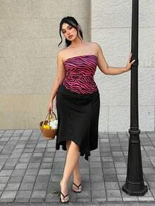 SHEIN EZwear Plus Size Allover Print Twist Ruched Bandeau Top For Women - Multicolor - View 5