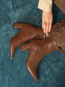 Rosivie 女士时尚百搭尖头高跟踝靴 - 卡其色 - 查看 7