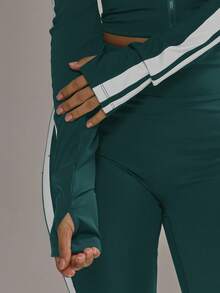 Musera Sport 侧条纹修身喇叭瑜伽裤套装（仅下装）板式冬季运动服运动健身房锻炼合金 - 墨綠色 - 查看 6