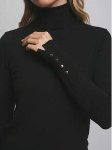 Blusa de punto con cuello alto y botones metálicos - Negro - Ver 8