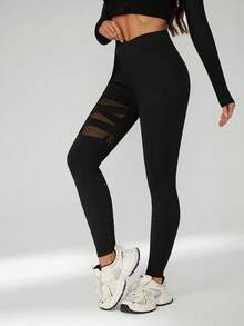 SHEIN Tall Mesh Contrast High Waist Slim Fit Leggings