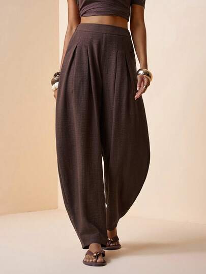 Zivah Lente/Zomer 2026 Nieuwe collectie Muziekfestival, Pasen, St. Patrick's Day, Valentijnsdag, Date, Western, Nomadic, Verjaardagsfeest, Afstuderen, Universiteit, Student, Dagelijkse casual kleding, Veelzijdig, Vrije tijd, Vakantie, Cruise, Strand, Zonnebaden, Viral, Streetwear, Bruiloftsgast Boho, Pendelen, Brunch, Luchthaven, Feest, Vakantie-uitje, Kantoorkleding, Losse linnen broek met elastische tailleband en ritszakken, geplooid, bruin