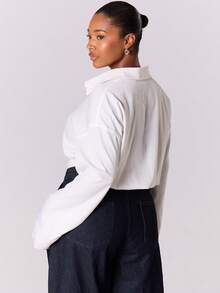 MUSERA Plus Drop Shoulder Crop Shirt - White - View 4