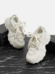 Vate Women's Casual Fashion Thick Sole Wedge Sneakers - Beige - View 1