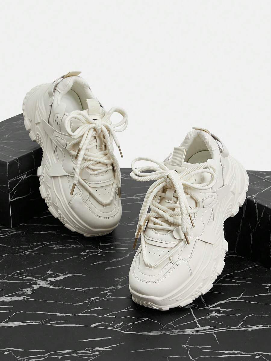 Vate Women's Casual Fashion Thick Sole Wedge Sneakers - Beige - View 1