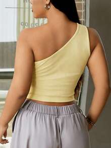SHEIN EZwear 黄色加大码女士无袖修身时尚背心 - 黃色 - 查看 7