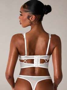 SHEIN BAE 2pcs Women Sexy Floral Embroidered Sheer Mesh Lingerie Set For Going Out - White - View 2