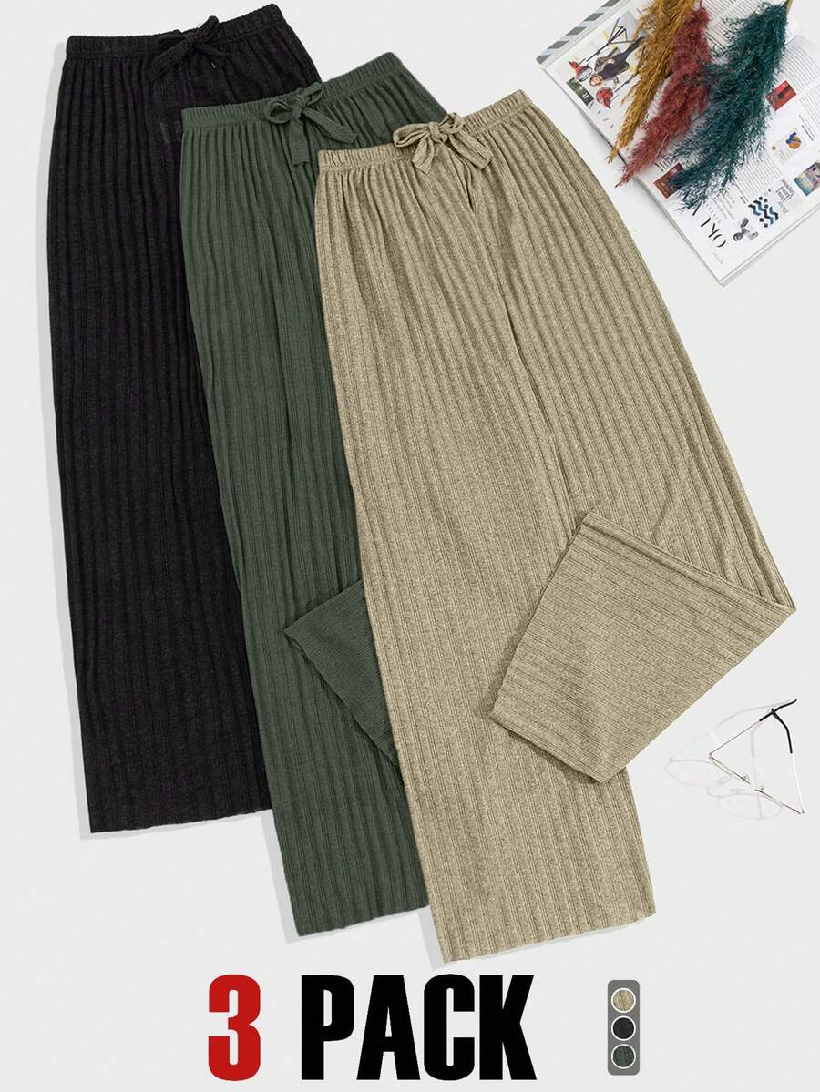 EURMUSE Plus Otton 3 Pcs Solid Knit Pant Set - Multicolor - View 1