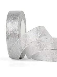 1卷缎带，适用于手工蝴蝶结制作、婚礼装饰、礼品包装、DIY工艺品、花艺布置、派对用品，多种颜色和宽度可选。 - 銀色 - 查看 3