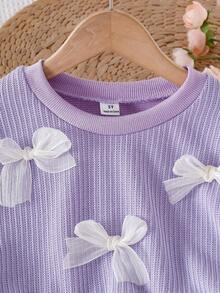 SHEIN Playful Pals فستان بياقة مستديرة وأكمام طويلة وذيل من الشبك مزين بالفراشات للبنات، طراز طازج وأنيق، جميل وحلو، مناسب للخريف/الشتاء