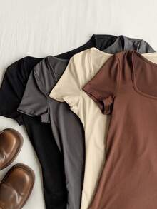 Comfortcana 4件套加大码夏季方领修身T恤 - 彩色 - 查看 7