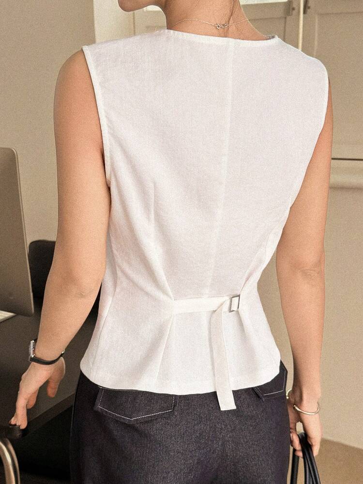 Women's V-Neck Lace Patchwork Casual Versatile Commuting Sleeveless Top