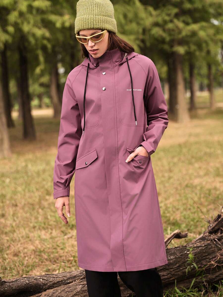 In My Nature Women's Letter Print Raglan Sleeve Hooded Outdoor Raincoat Jacket