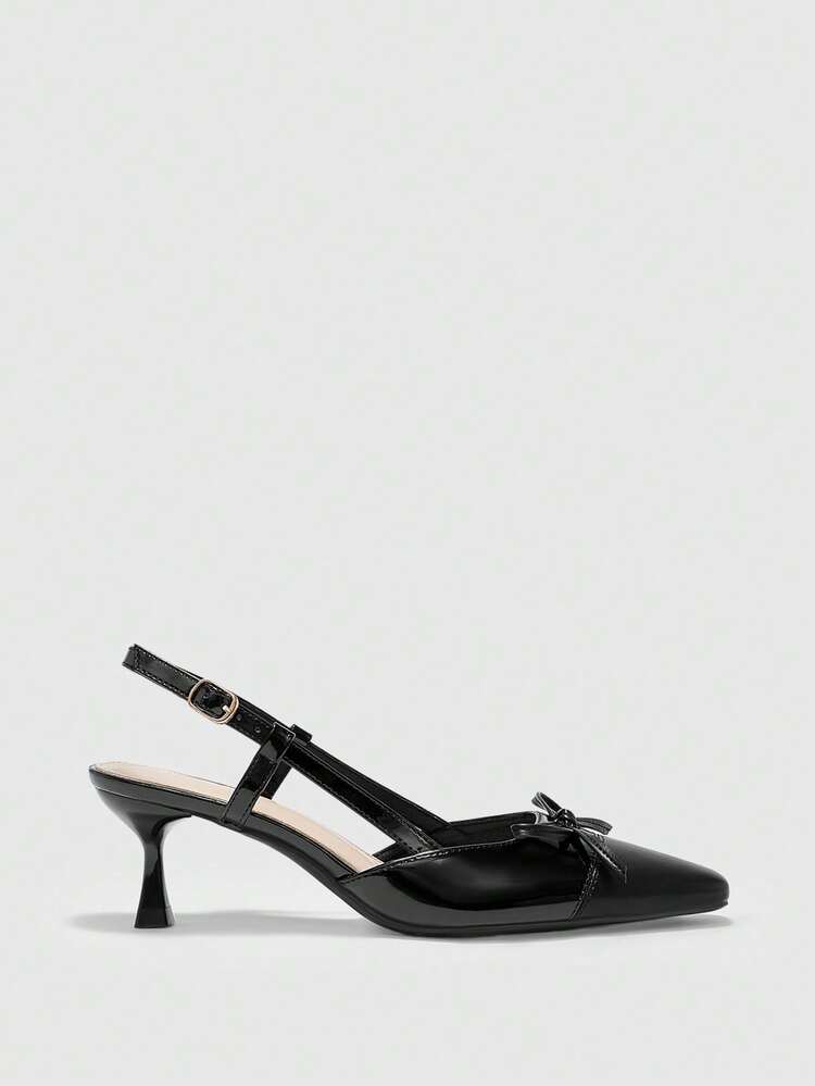 CUCCOO BIZCHIC Women Elegant Solid Color Bow Decor Slingback Heeled Sandals Valentine's Day