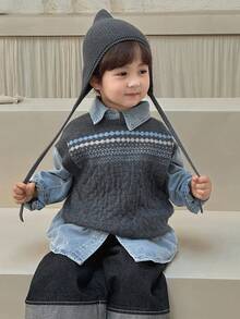 DAZY 男童（小号）休闲图案提花针织毛衣，日式秋季风格