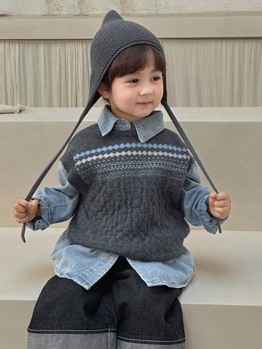 DAZY 男童（小号）休闲图案提花针织毛衣，日式秋季风格