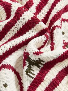 ROMWE Women's Cute Vintage Apple Red & White Striped Pattern Knitted Super Short Shorts - Multicolor - View 3