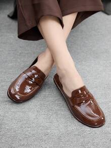 CUCCOO BIZCHIC Giày bệt mũi tròn tối giản màu đỏ tía, thanh lịch, giản dị, thoải mái, dễ xỏ, phù hợp cho công sở, đi làm, các dịp trang trọng, nhẹ, thời trang, đa năng. - Cà phê nâu - Xem 4